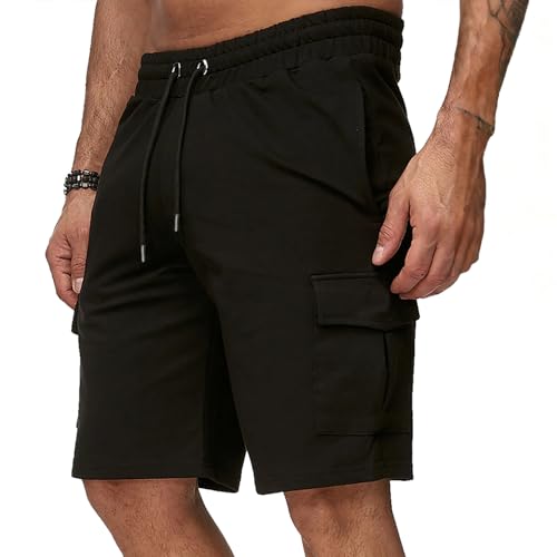 InfiniZer Mens Work Shorts Lightweight Summer Black Cargo Shorts with Multi Pockets Elastic Waist & Durable Fabric for Hiking Golf & Casual Wear (UK Alpha L Regular Regular Black)