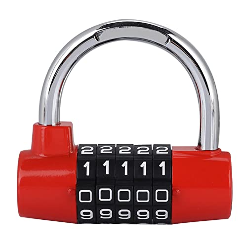 Padlock, No Key Required, Convenient to Use, 5-Digit Combination, Safe to Use, Security Item, Anti-Theft, Security Lock, Auxiliary Lock, Lock (Red)