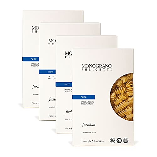 Monograno Felicetti Matt Fusilloni Pasta Italiana Biologica Non-OGM 17,6 oz (500g) Confezione da 4