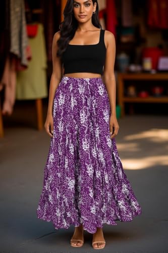 Image of Premium Long Skirt | Stylish Long Crushed Cotton & Unique Prints | Floor Length Skirt for Women | Elastic Waist Premium Maxi Skirt - Comfortable Casual Wear