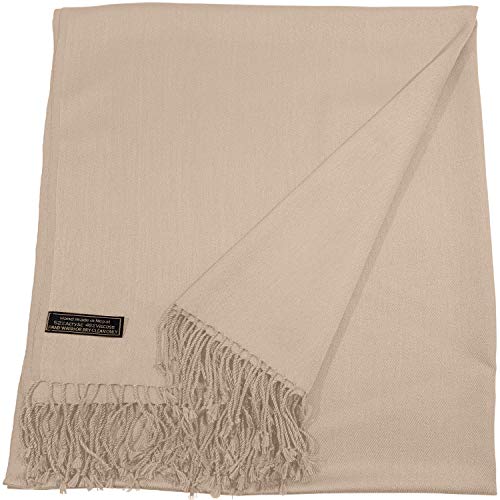 CJ Apparel Champagne Pink Solid Color Design Pink Beige Nepalese Tassels Shawl Seconds Scarf Wrap Stole Throw Head Wrap Pashmina Hand Made in Nepal New3