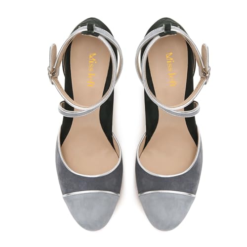 miss left Women Chic Round Cap Toe Chunky High Heel Pumps Ankle Strap Buckle Elegant Prom Dress Sandals Size 4-16 US4