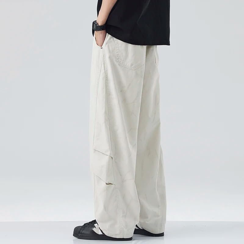 Men's Korean Casual Pants Elastic Waist Cargo Cotton Pants Multi-Pocket Drawstring Trousers3