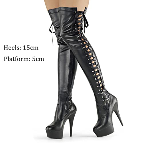 Bottes mates à talons hauts super fins de 15cm dotées de sangles décoratives