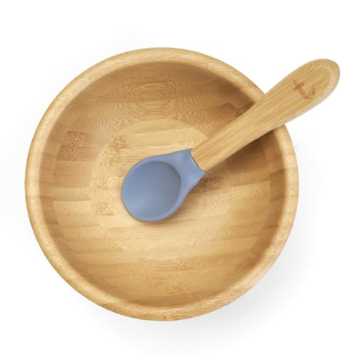 Tiggi Bamboo Baby Bowl from Suction Base Baby Weaning Bowl (Dusky Blue)