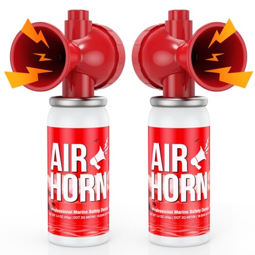 Nicehill 2 Pack Air Horn, 122dB Loud Safety Air Horns for Boating Emergency & Sporting Events, Handheld Marine Horn with Easy Button Operation for Warning Signals & Alerts, 1.4oz