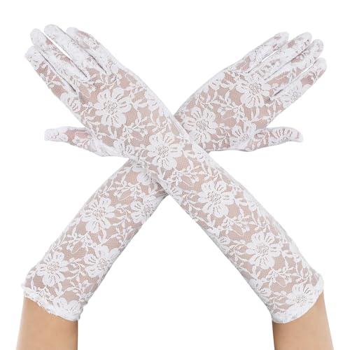 Telooco Hochzeit Spitzenhandschuhe Lange Spitze Handschuhe Damen Ellenbogen Braut Fingerhandschuhe Blumenkostüm Handschuhe Stretch Tee Partyhandschuhe Tanzhandschuhe 1920er Jahre Kostüm (Weiß) Telooco Hochzeit Spitzenhandschuhe Lange Spitze Handschuhe Damen Ellenbogen Braut Fingerhandschuhe Blumenkostüm Handschuhe Stretch Tee Partyhandschuhe Tanzhandschuhe 1920er Jahre Kostüm (Weiß)
