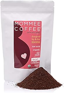 Mommee Coffee Decaf Ground Low Acid Coffee - 100% Arabica Organic Decaf Coffee Beans with Smooth Caramel Flavor - Medium Grind for Drip, Reusable One Cup Filters - 11 oz