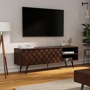 Bmegeorgina65inchsolidwoodtvstandunder10minutesassemblyentertainmentcenterwithstoragegeometricpatterntvconsoleforlivingroombedroomdinningroomwalnut Urban Country Home Decor Bme georgina 65 inch solid wood tv stand under 10 minutes assembly entertainment center with storage geometric pattern tv console for living room bedroom dinning room walnut urban country home decor