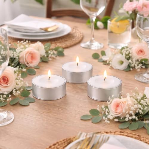 Image of Scented Tealight Candles, Basil Fragrance, Pack of 20, White Wax Tea Light Candles for Home Decor, Pooja, Diwali & Festivals