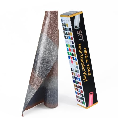 Image of RENLITONG Rainbow Glitter Iron on Vinyl - 12Inch by 5ft Roll HTV Heat Transfer Vinyl for T-Shirt HTV Rolls for All Cutter Machine - Easy to Cut & Weed for Heat Transfer Design (J014)