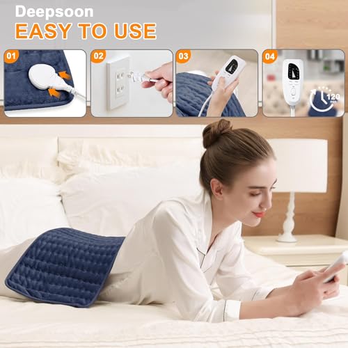 Image of Deepsoon Heating Pad,Electric Heating Pads for Back,Neck,Moist Heating Pad for Abdomen Shoulder Knee Legs,Dry /Moist Heat&Auto Shut Off,Mother's Day Birthday for Men and Women,Navy Blue,24x12 Inch
