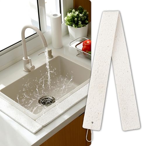 Image of Kitchen Sink Water Splash Guard, Kitchen Sponges Absorbent Faucet Mat, Heavy Duty Scrub Sponges, Suitable for Cleaning Kitchen and Bathroom Countertops, Super Absorbent (White, 39.37 inchx2.76 inch)