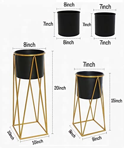 Image of AMASS HANDICRAFTS Planters for Indoor Plants Metal Planters with Stands & Indoor Plant Pots for Indoor Plants & Mid Century Plant Stands with Pots & Plant Pots Indoor Planter Set of 2 (Black)