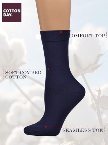 Image of COTTON DAY Women's Soft Combed Cotton Socks Seamless Toe Black White Navy
