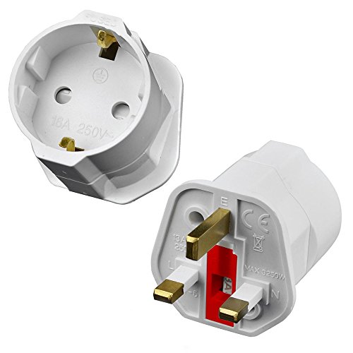 CONVERSOR/Adaptador/CONVERTIDOR DE Enchufe DE 2 Pins Euro A Enchufe UK 3 Pins con Fusible Incluido