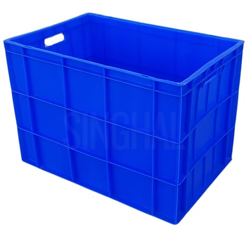 Image of SINGHAL Plastic Crate 600x400x425 MM Multipurpose Heavy Duty Big Blue Portable Crates for storage | Shelf Basket for Large Storage Bin | Vegetable, Fruit, Milk
