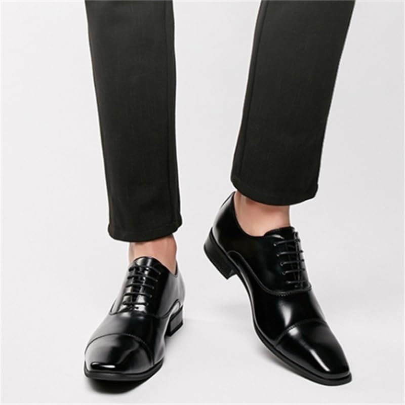 Men's Casual Leather Shoes Oxford Shoes Slip Wear-Resistant Rubber Dress Shoes(White-Patch Five-Pointed star4,10)4