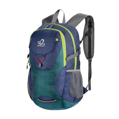 WATERFLY Lightweight Packable Hiking Backpack: 30L Foldable Travel Daypack Ultralight Camping Day Pack for Woman Man Green & Yellow