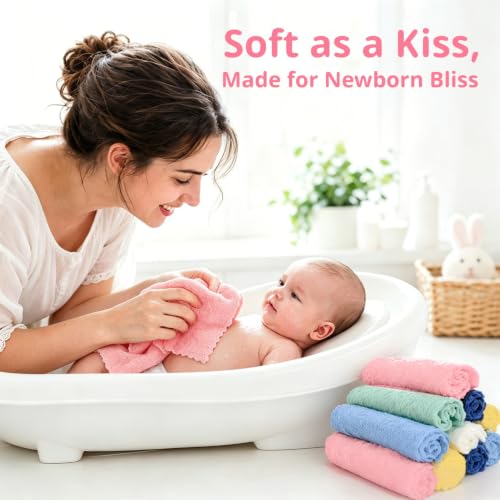 Image of Cuddle Campus 24 Pack Baby Washcloths, 7 x 9 Inch Microfiber Coral Fleece Baby Bath Towels, Ultra Soft Extra Absorbent Face Wash Cloths & Burp Cloths for Newborns Infants Toddlers