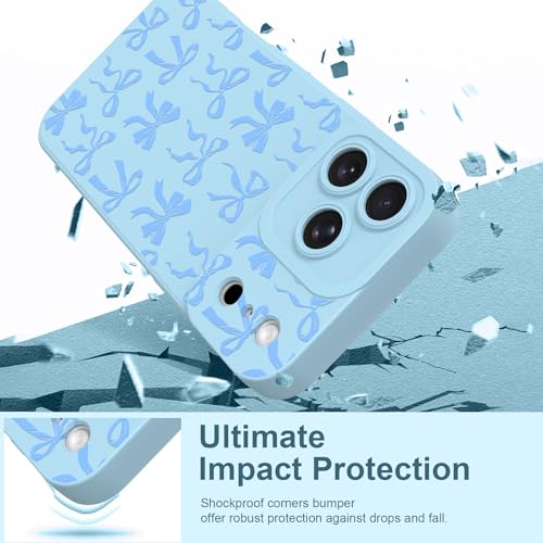 Image of Designed for iPhone 17 Pro Max Case, Cute Bowknot Bow Tie Pattern Liquid Silicone Phone Case, Slim Soft TPU Protective Cover for Women Girls, Light Blue