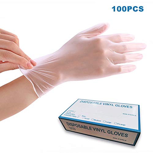 Disposable Clear Gloves Vinyl Material, Powder Free, Latex Free, Food Handling, Touch Screen, Comfortable to Wear 100PCS (S)