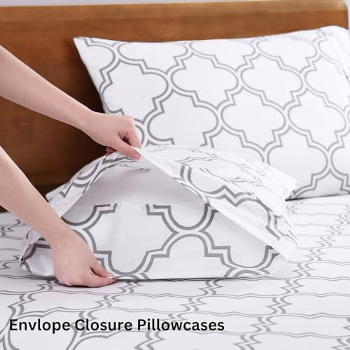 Image of LANE LINEN Eco Friendly 100% Organic Cotton Printed Twin Sheet Set, Soft & Comfy Hotel Style Percale Sheets, Low Pilling Naturally Temperature Regulating Cotton Printed Bed Sheet - Trellis Pattern