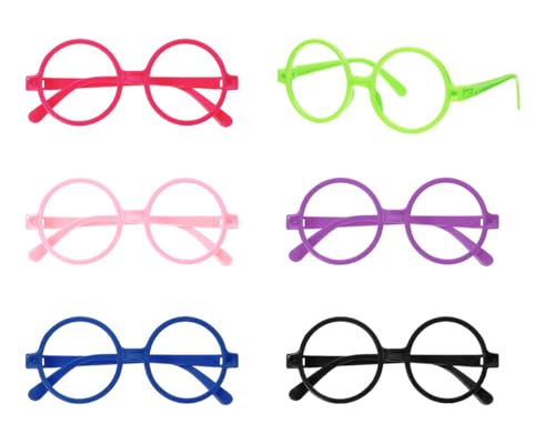 PENTA ANGEL Wizard Glasses Bulk 6Pcs Colorful Plastic Round Eyewear Frame No Lenses Nerd Glasses for Halloween Costume (6 Mixed Color)