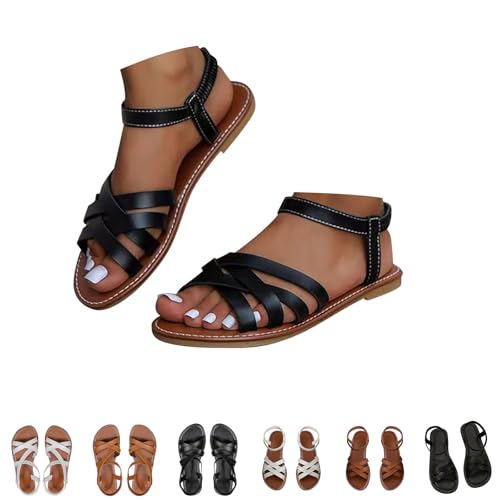 Cocila Sandales Plates Décontractées Femmes Bride Croisée Tressée Lanières Mode Bretelles Ajustables À La Cheville Confortable Bout Ouvert Nue Pied Plate...