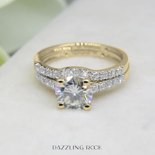 Dazzlingrock Collection 5.8mm Center Round Moissanite & White Diamond Wedding Ring Set in 14K Solid Gold3