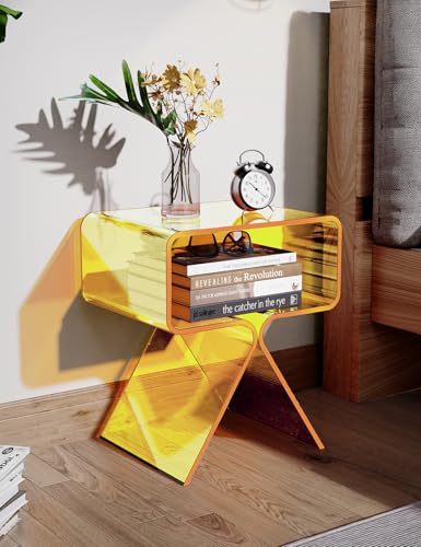 solaround Acryl Nachttisch Beistelltisch, Modernes Design Clear Home Decor Display Endtisch (Gelb) – Ansicht 6