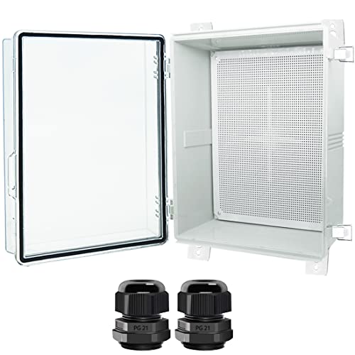 Otdorpatio Junction Box, Hinged Clear Cover Stainless Steel Latch Ip67 Waterproof Abs Project Box With 2 Pg21 Cable Gland,Electrical Box Enclosure With Mounting Plate & Wall Bracket 19.7 X 15.7 X 7.9Inch #TOP4