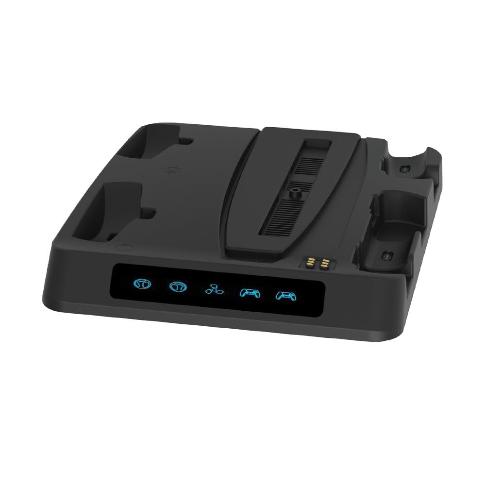 Base de carga para controlador PS5 con ventilador de refrigeración, soporte de estación de carga dual para PlayStation para control remoto de portal y controlador de borde, organizador de