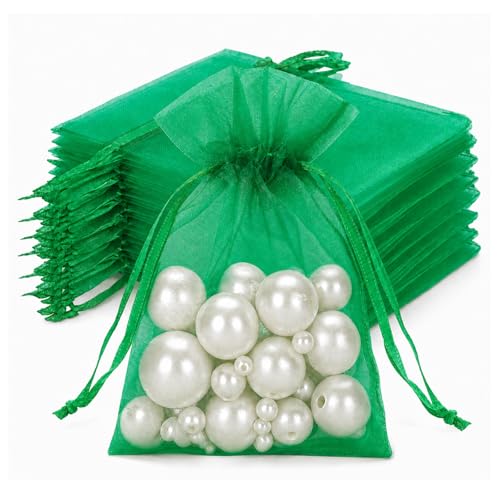 Image of joycraft 50Pcs Organza Bags, 2.7 inchx3.5 inch Sheer Drawstring Gift Bags, Organza Jewelry Pouches, Party Favor Bags, Green Organza Gift Bags, Packaging Bags for Jewelry, Makeup, Candy, Festival