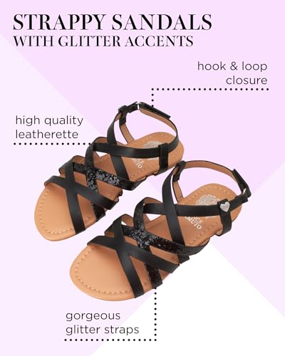 Image of Vince Camuto Girls' Sandals - Open Toe Summer Strappy Flat Dress Shoes with Glitters and Secure Hook and Look Closure