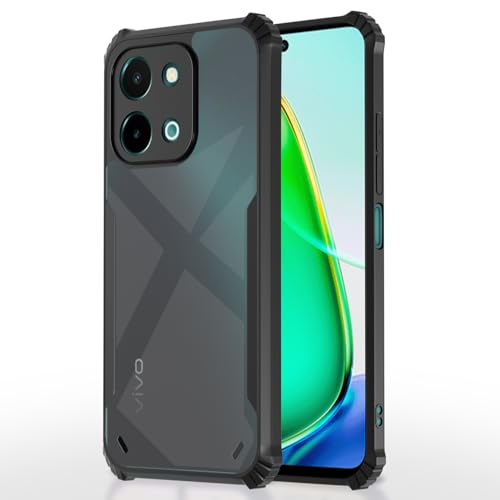 Image of Pikkme Crystal Clear Transparent Back | Ultra Hyrbid | Full Camera Protection | Raised Edge | Bumper Back Case for Vivo Y28 4G (Black)