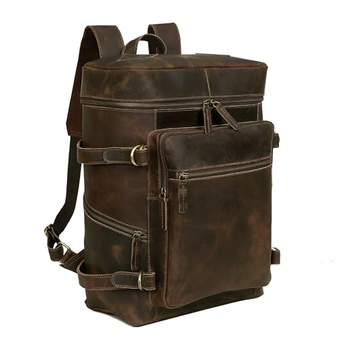 HLC Leather Brown Backpack For Men 17 Inch Genuine Laptop Backpack For Women Men Genuine Leather Backpack Vintage Large Capacity Business Retro Daypack