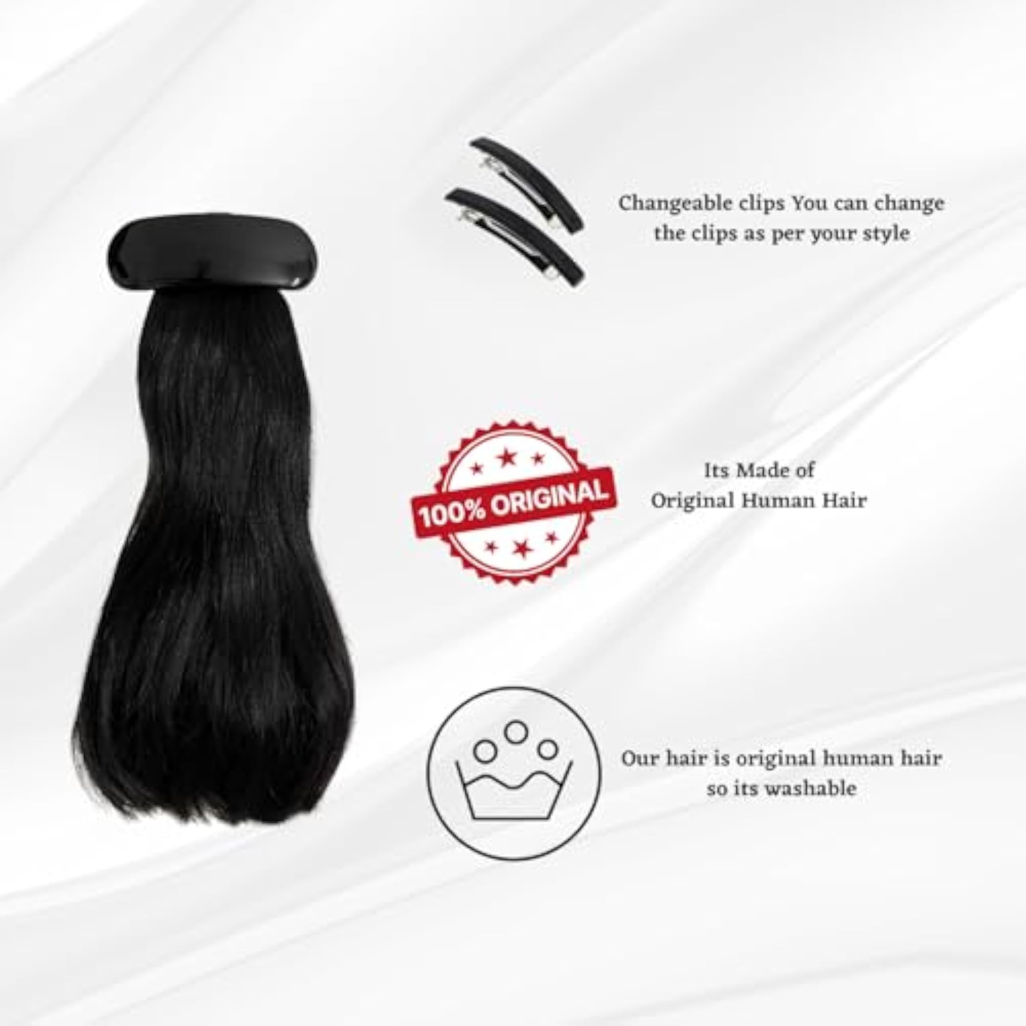Ponytail Human Hair Extensions, Straight, 12 Inch