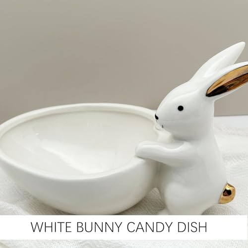 Qiaoidea AT1581QI Easter Bunny Candy Dish, Porcelain White Gold Rabbit Bunny Easter Decor Figurines Candy Bowl Snack Serving Bowl Decorative Dessert Bowl Nut Dish thumb #6