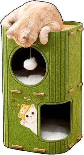 Neboka 多段式 キャットタワー 猫用 クライミングツリー キャットハウス フェルト製 ダンボールハウス 爪とぎ兼ベッド 猫棚 スリム省スペース おしゃれ 猫ベッド 展望台 遊び場 睡眠 休憩 ストレス解消 隠れ家 室内 2/3階 子猫 大型猫まで 複