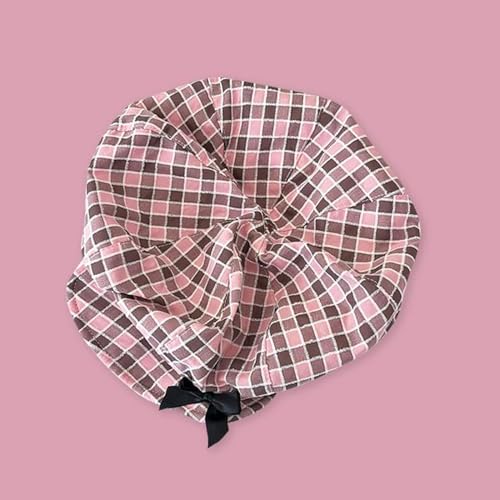 Adult Lattice Hat Girls French Hat with Bowknot Hot Girls Woman Painter Taking Photo Camping Hat Pink4