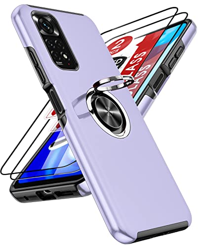 LeYi Funda para Xiaomi Redmi Note 11 (2022) / Redmi Note 11S 4G 6.43' con [2-Unidades] Cristal Templado, Armor Carcasa con 360 Grados Metálico Anillo Hard PC Silicona Bumper Antigolpes Case, Púrpura