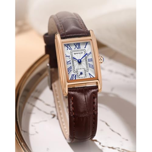 Image of Poshi Sanda Premium White Brass Sqaure Dial Watch | 200mm Rose Gold Stainless Steel Strap Quartz Watch for Women