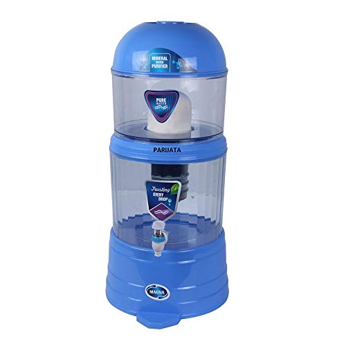 Image of Parijata 16-Litre Non-Electric Gravity Water Purifier with Ceramic Candle, Carbon & Mineral Filters - Portable, Fine Filtration for Low TDS Water - Blue