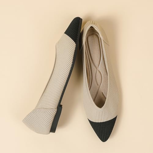 Women's Pointed Toe Knit Ballet Fashionable and Comfortable Dressy Flat Shoes3
