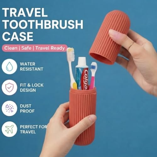 Image of iSTAR Plastic Portable Toothbrush Storage Case for Travel Bathroom Hiking Camping Pen Pencil Stationery Box for Healthy Life (Orange, Pack of 2)