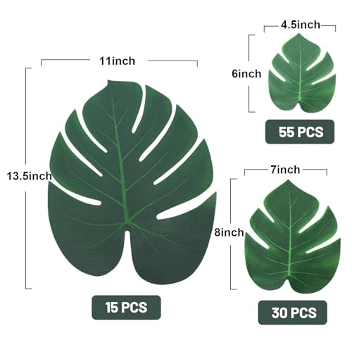 100Pcs Palm Leaves Artificial Tropical Monstera Plant Fake Leaves Safari Birthday Decorations,Jungle Theme Party Supplies,Faux Green Leaf for Hawaiian Luau Tiki Aloha Beach BBQ Table Decoration 3 Size - Image 2