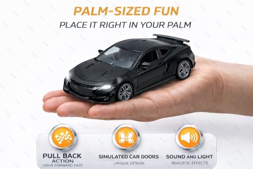 Image of 1:36 Scale Chevrolet Camaro Toy Car - Die-Cast Metal Pull Back Vehicle with Openable Doors, Lights & Music - Sports Model for Kids, Boys & Collectors (Black)