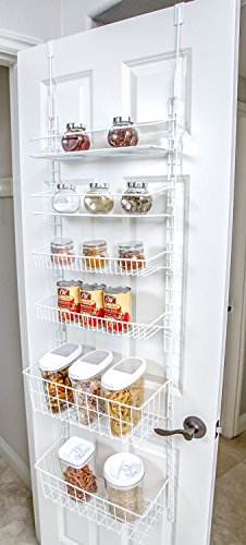 Smart Design Over The Door Adjustable Pantry Organizer Rack w/ 6 Adjustable Shelves - Steel Metal - Hanging - Wall Mount - Cans, Spice, Storage, Closet - Kitchen [White] - Thumbnail 5