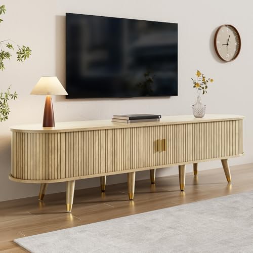 Gxffipw TV Schrank Lowboard Länge 175 cm für Fernseher bis zu 75 Zoll, Fernsehschrank TV Board mit Schiebetüren und Schublade, Fernsehtisch Wohnzimmerschrank mit Stauraum, Wohnzimmer Möbel, Holzfarbe